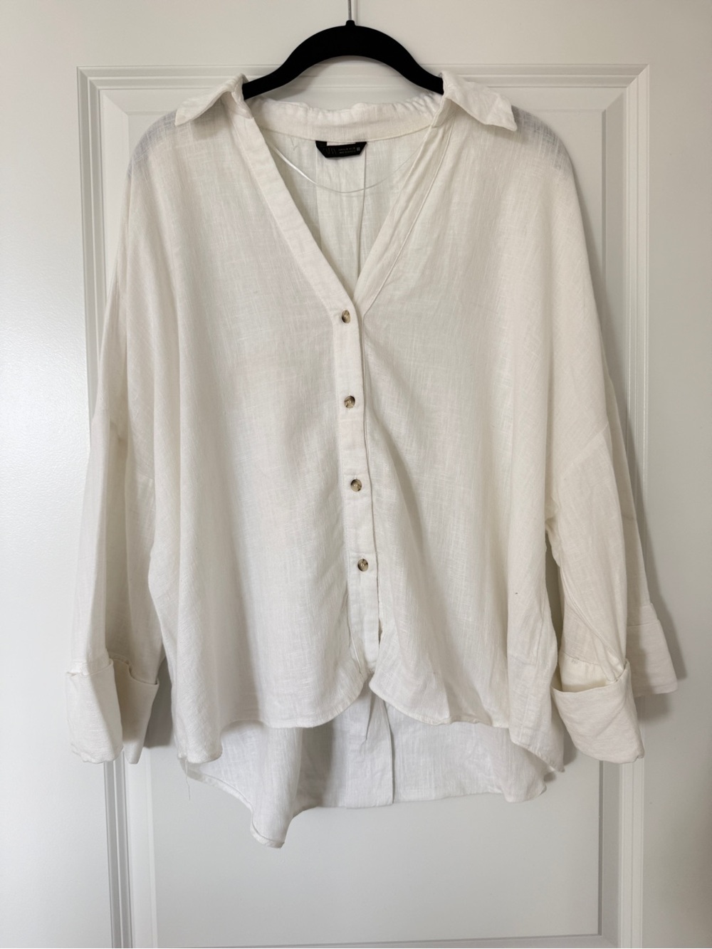 Zara White Button-Front Relaxed Cotton Shirt